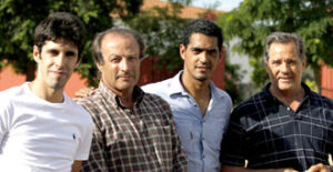 Alejandro Talavante, Fernando Domecq, Ignacio Garibay y Paco Ojeda, en la finca de Zalduendo. (Foto: Emilio Méndez)