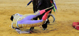 Momento de la cogida en Almería en la que se produjo la lesión. (Foto: Enrique Fernández)