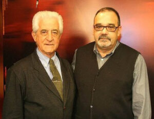 Rafael Aguado junto a El Viti, uno de sus ídolos, en uno de los programas de Grana y Oro.