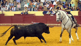 Lleno en los tendidos y mansos en la arena en Lisboa