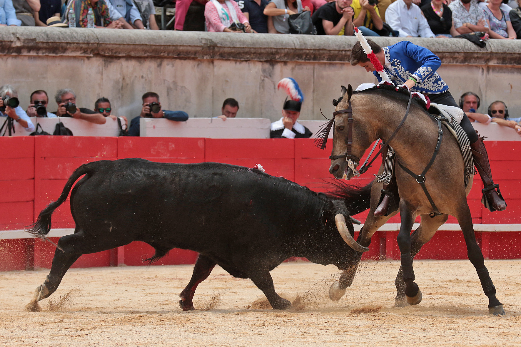 Nimes (Francia), lunes 21 de mayo de 2018. Festejo de rejones matinal