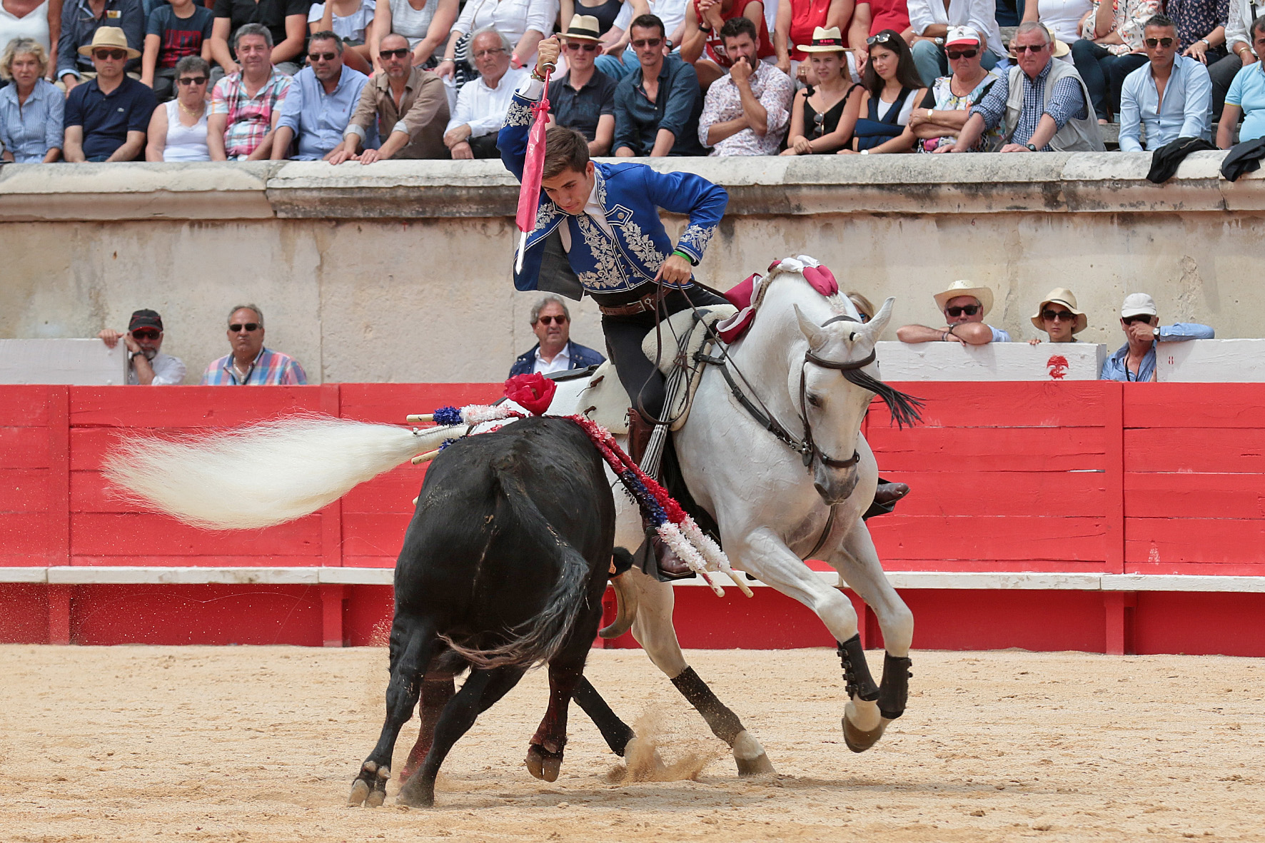 Nimes (Francia), lunes 21 de mayo de 2018. Festejo de rejones matinal