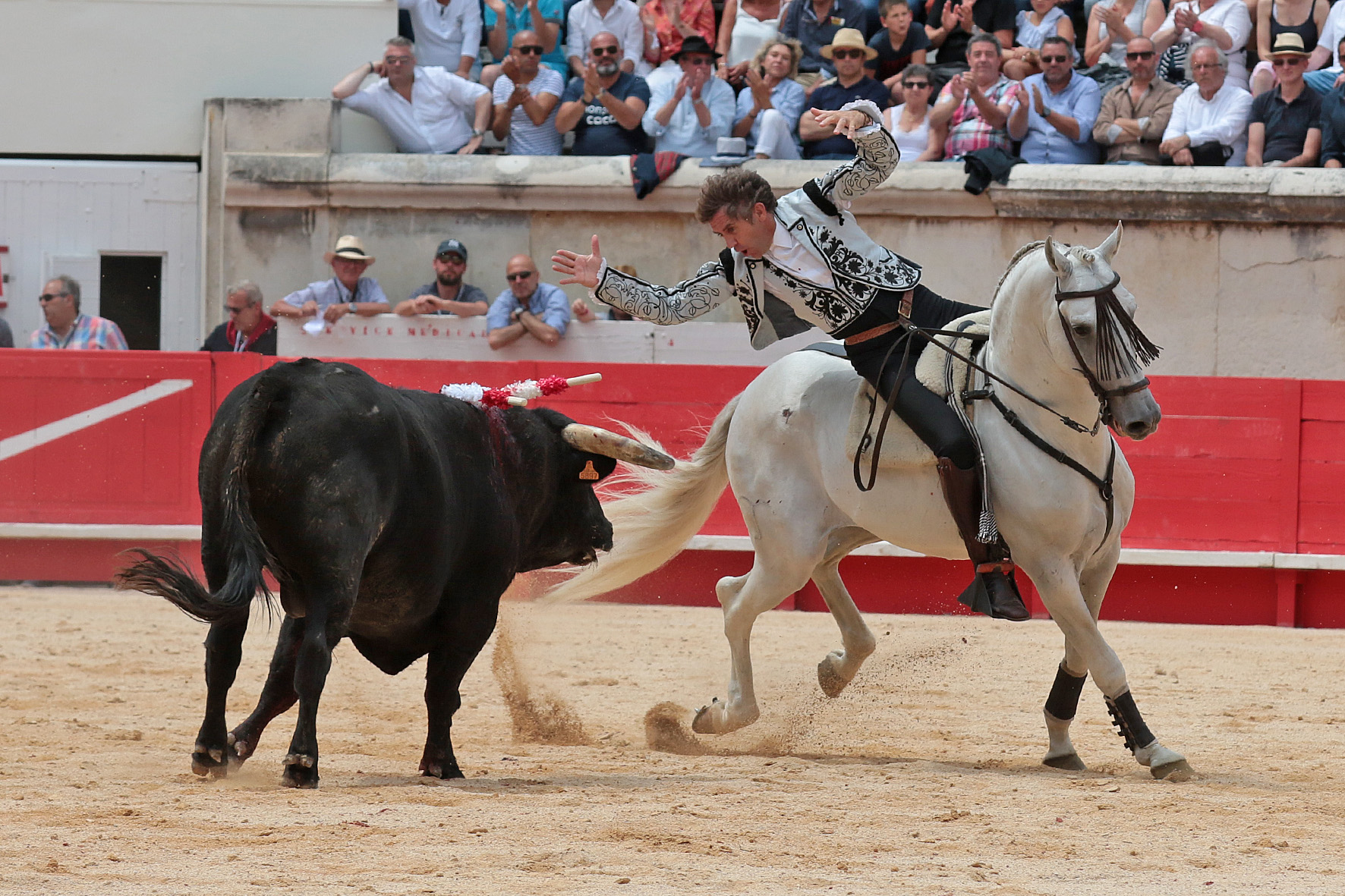 Nimes (Francia), lunes 21 de mayo de 2018. Festejo de rejones matinal