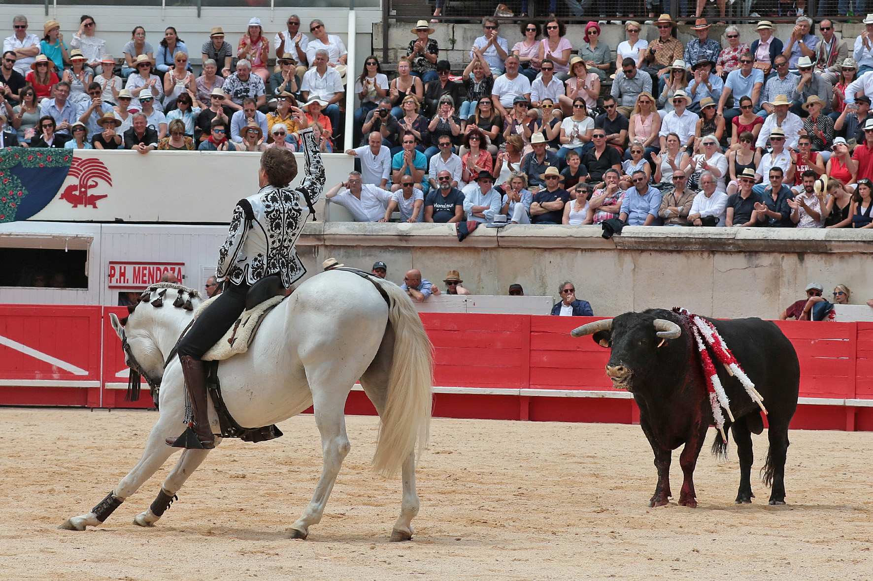 Nimes (Francia), lunes 21 de mayo de 2018. Festejo de rejones matinal