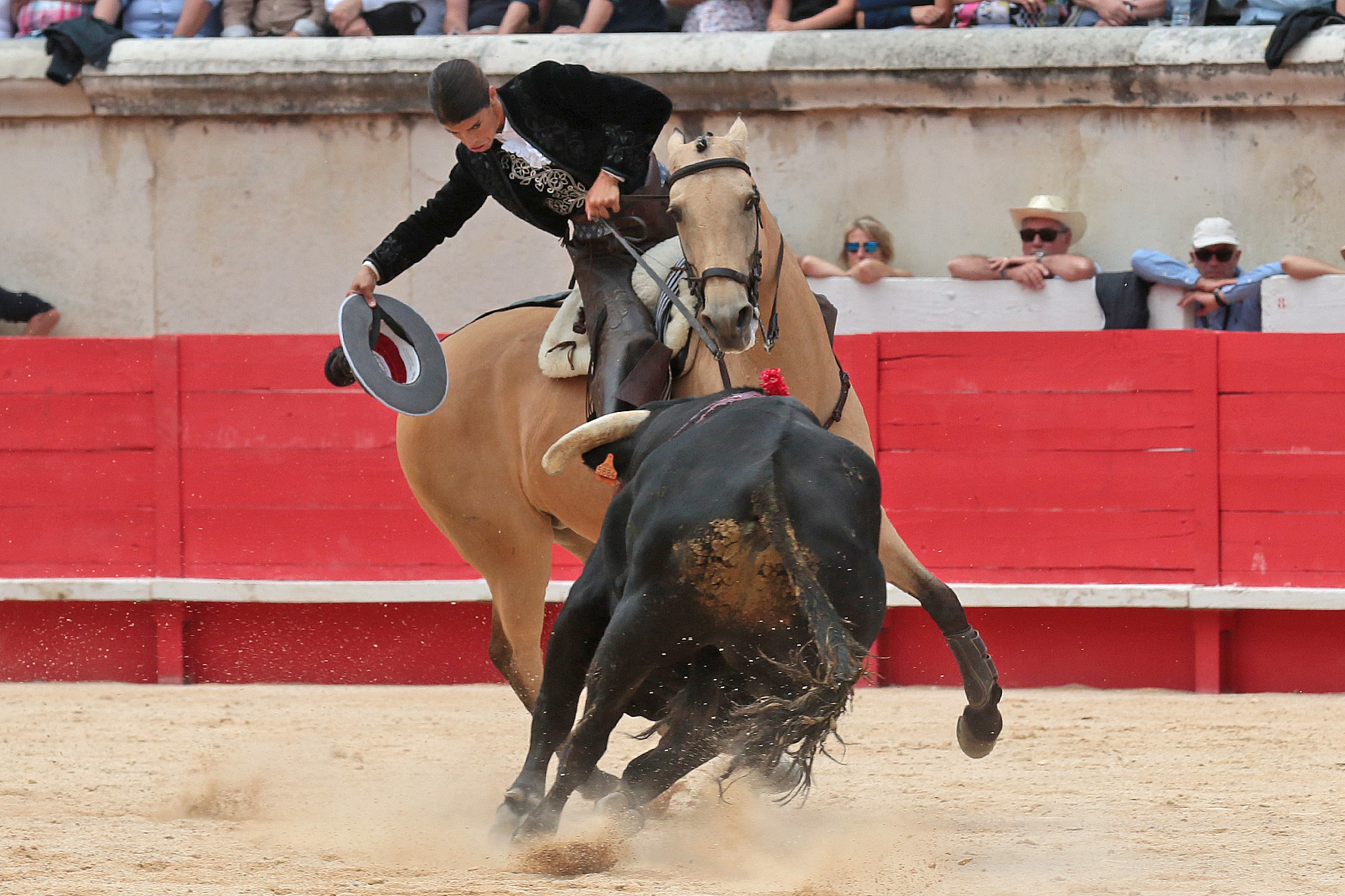 Nimes (Francia), lunes 21 de mayo de 2018. Festejo de rejones matinal