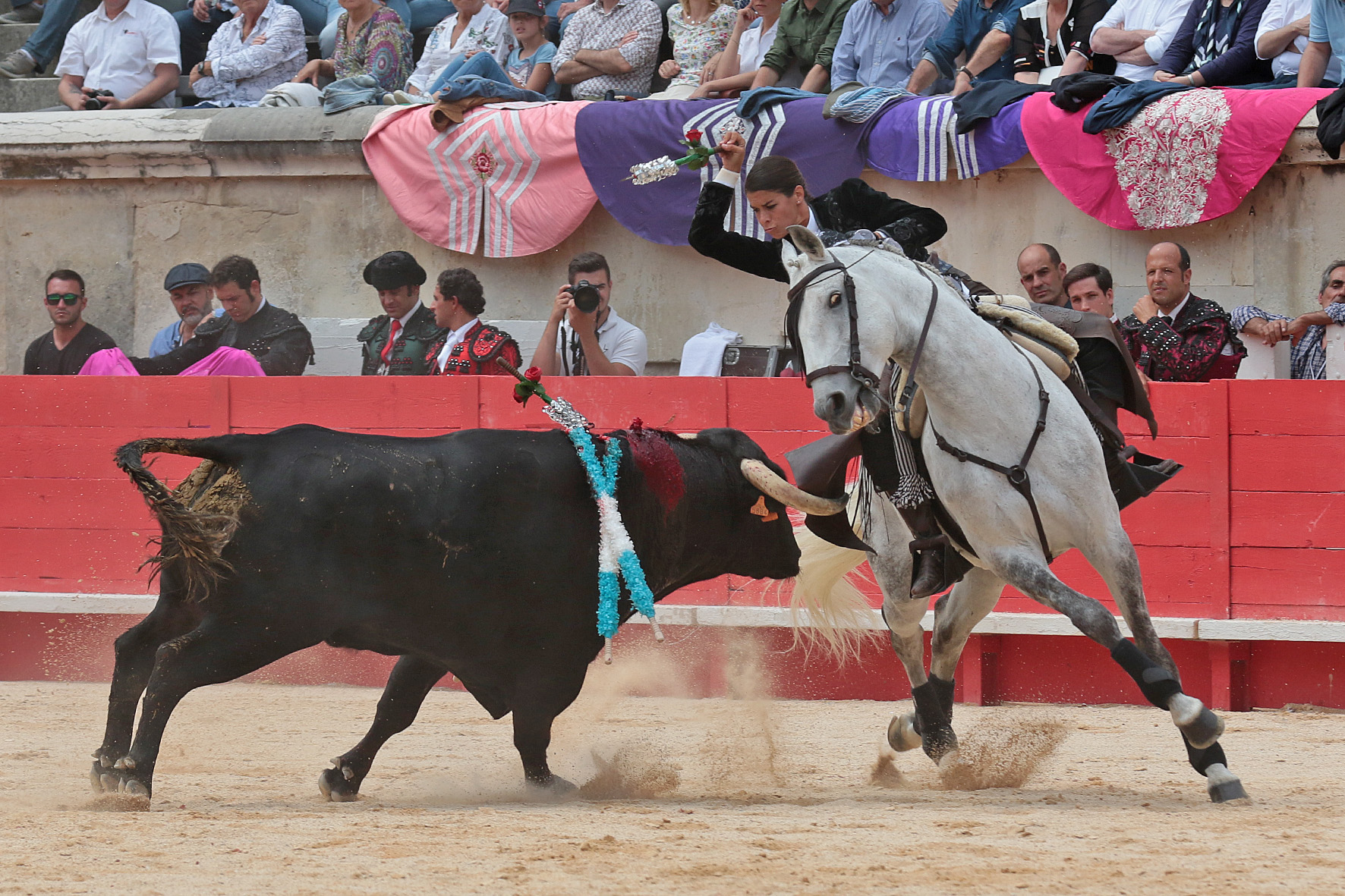 Nimes (Francia), lunes 21 de mayo de 2018. Festejo de rejones matinal