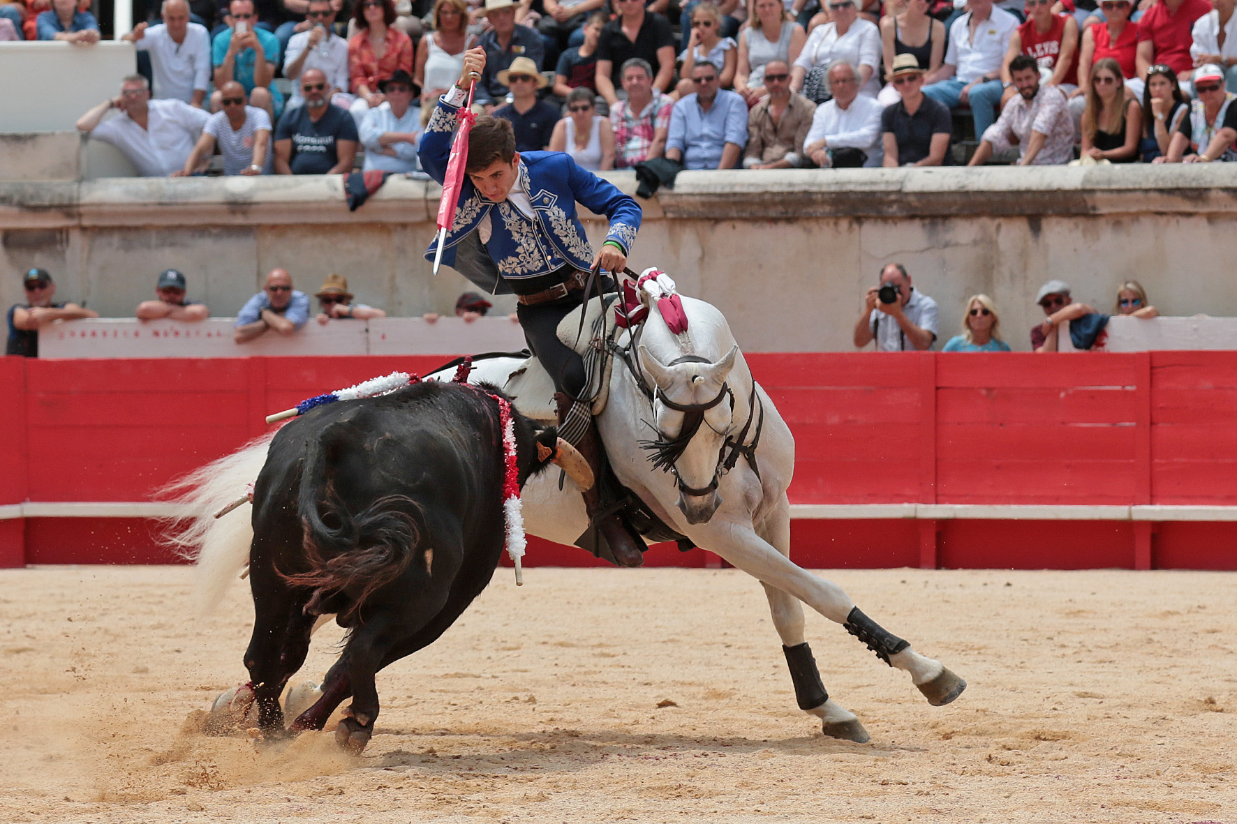 Nimes (Francia), lunes 21 de mayo de 2018. Festejo de rejones matinal
