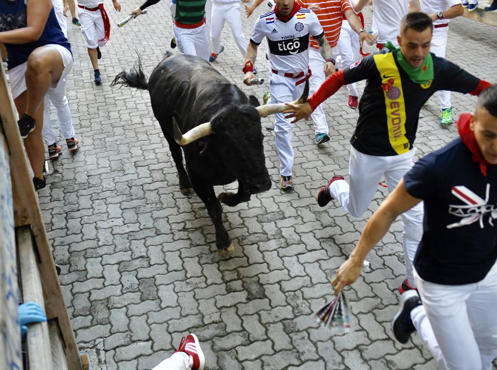 Pamplona, 9 de julio de 2018. Encierro toros Cebada Gago
