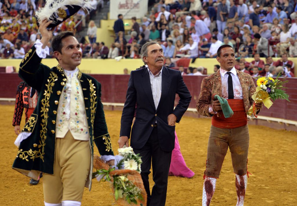 Luis Rouxinol, Filipe Gonçalves y Francisco Palha con toros de Pinto Barreiros