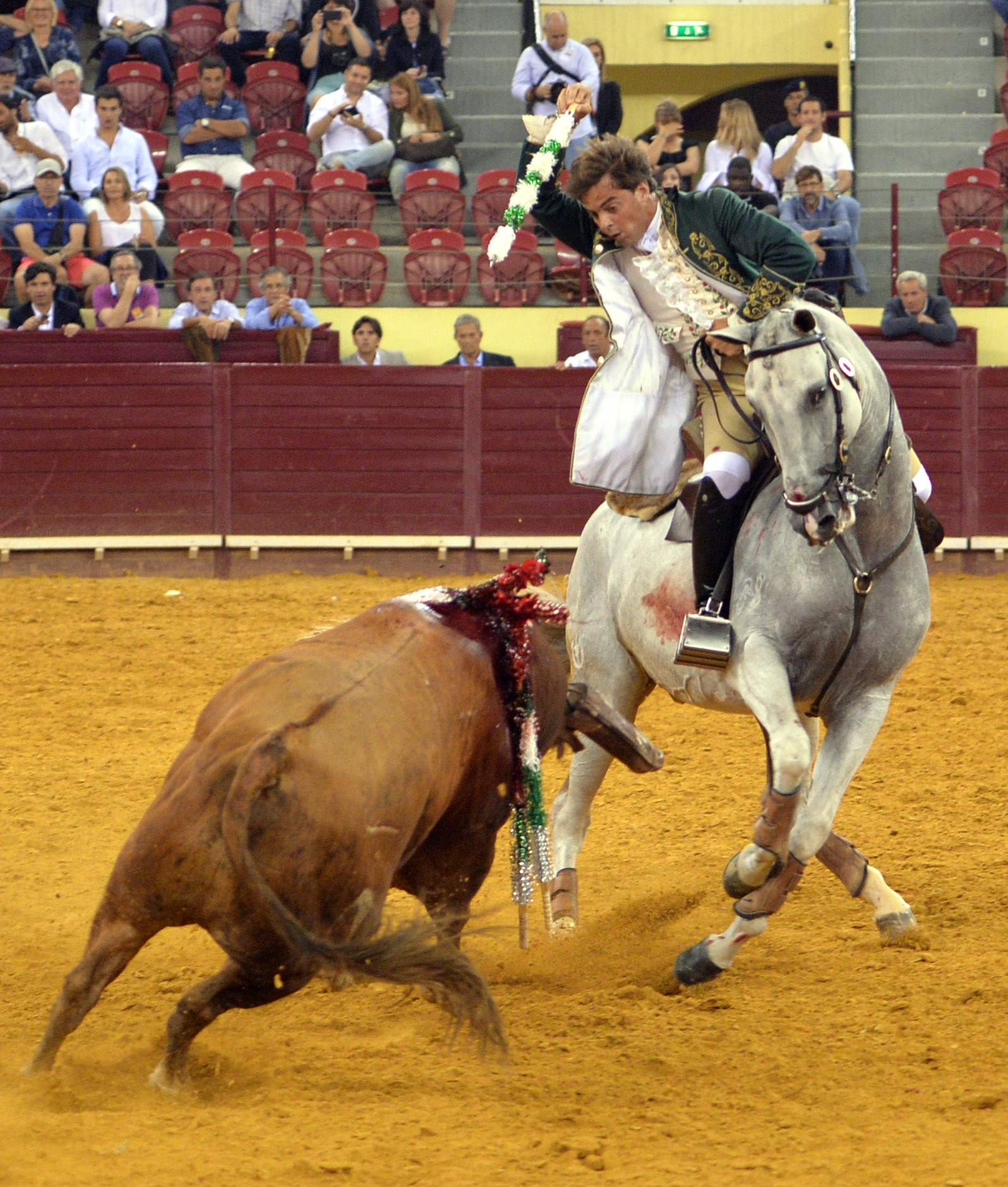 Luis Rouxinol, Filipe Gonçalves y Francisco Palha con toros de Pinto Barreiros