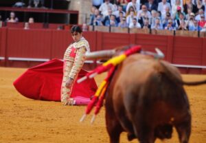 De rodillas y en los medios: así arrancó Perera su faena al bravo Aperador.