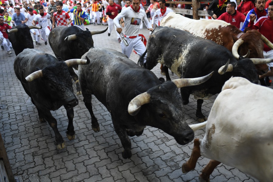 Pamplona, domingo 14 de julio de 2019. Encierro con toros de Miura
