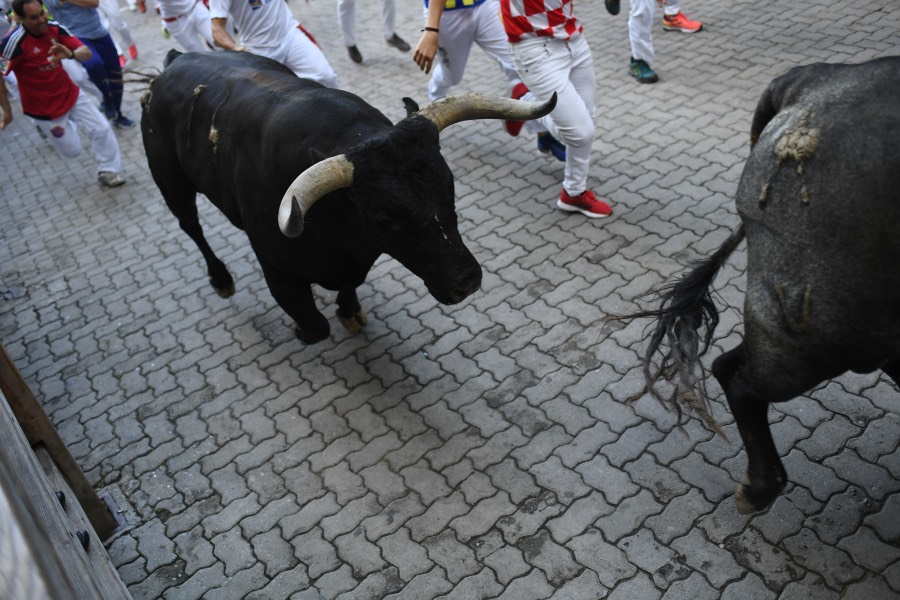 Pamplona, domingo 14 de julio de 2019. Encierro con toros de Miura