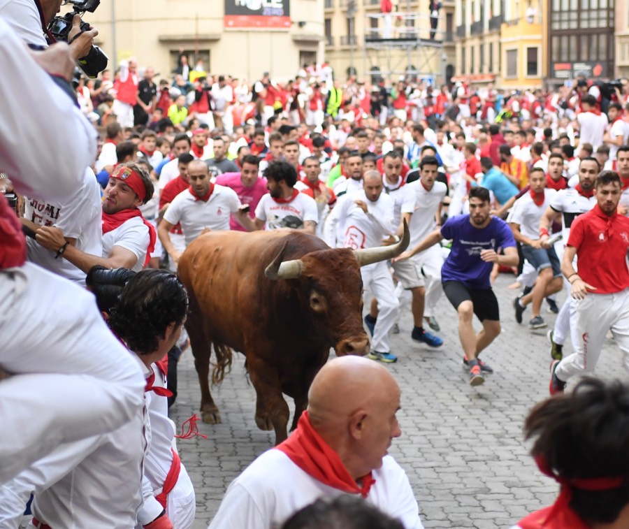 Pamplona, domingo 14 de julio de 2019. Encierro con toros de Miura