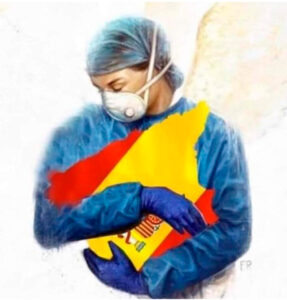 Una de las ilustraciones que rinde homenaje a todos los componentes de la sanidad española y que ha circulado estos días por las redes sociales. Desde APLAUSOS nos sumamos a ese reconocimiento.