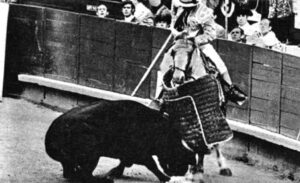 Fabián Herrero Ingelmo, picando un toro de Victorino Martín en Las Ventas, yendo a las órdenes de José Falcón.