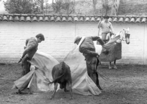 Pepe Cáceres y Jorge Herrera, al alimón, y al fondo, Fernando Guzmán.