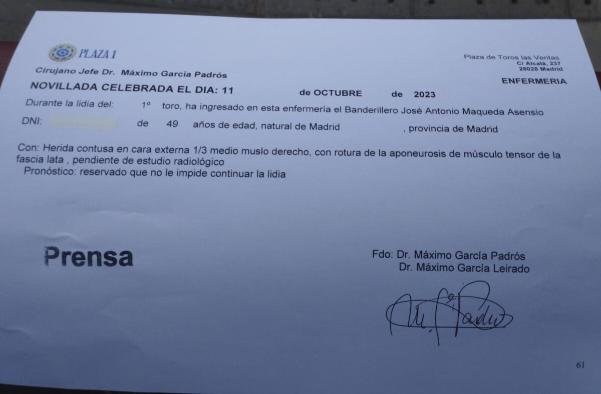 Herido de pronóstico reservado el banderillero José Antonio Maqueda en Las Ventas