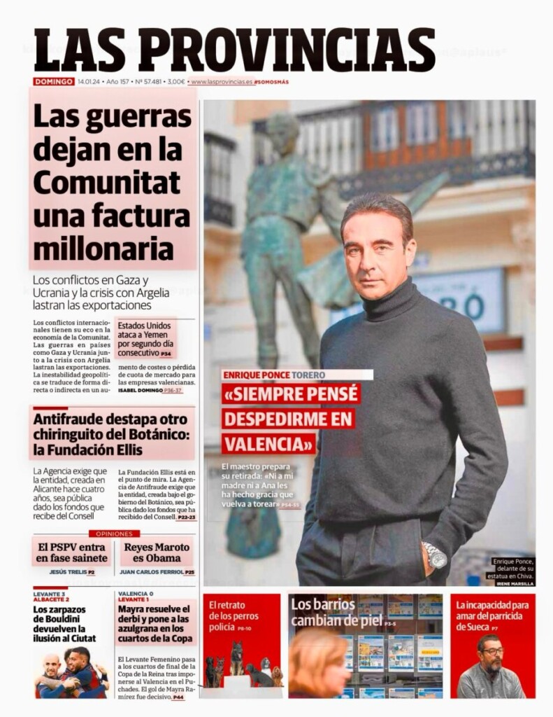 Ponce, portada hoy en Las Provincias
