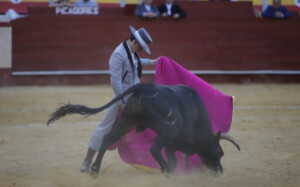 El novillero Blas Márquez, con el capote.