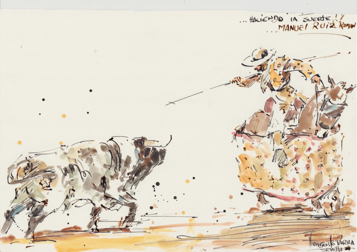 La valentía de Manuel Ruiz Román frente al encastado tercero, en los pinceles de Humberto Parra