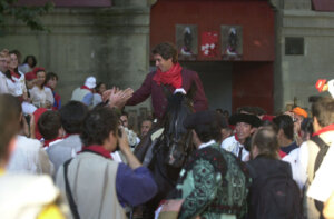 El día de la despedida de Cagancho en Pamplona. Ambos salieron por la puerta del encierro.