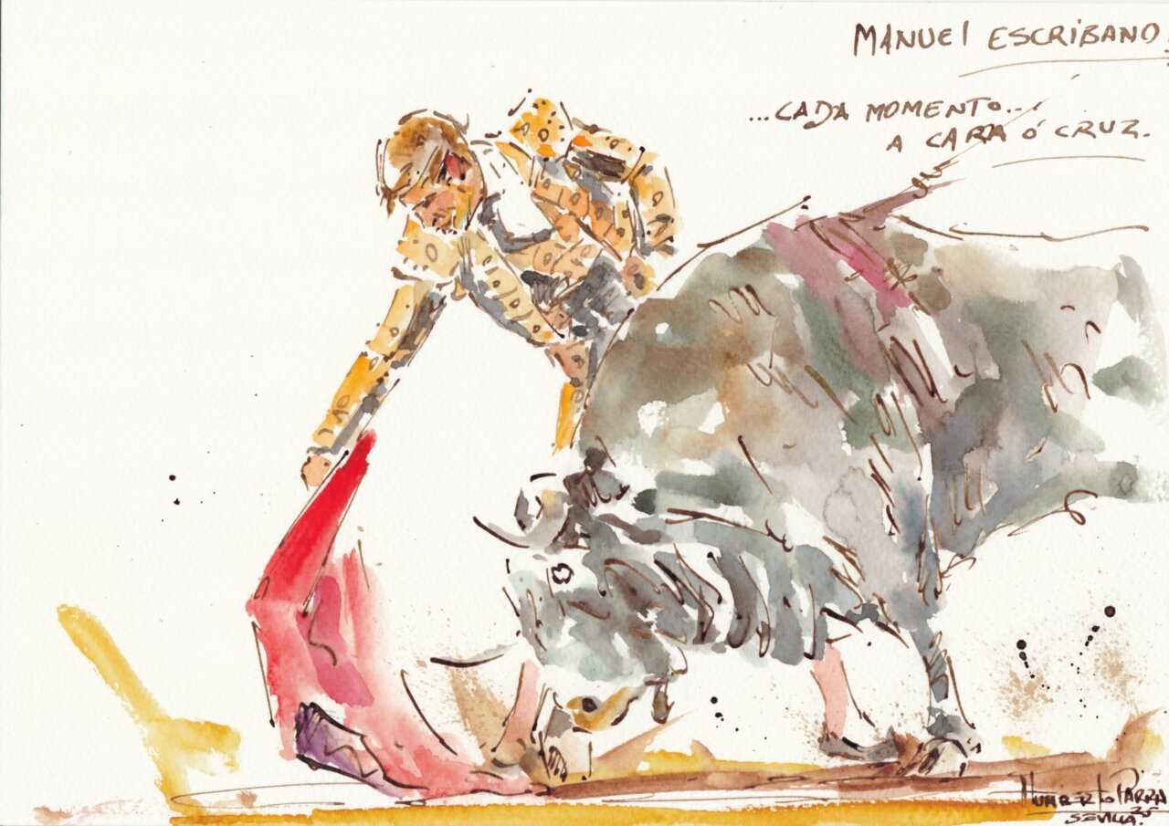 La faena de Escribano a Mosquetón, en los pinceles de Humberto Parra