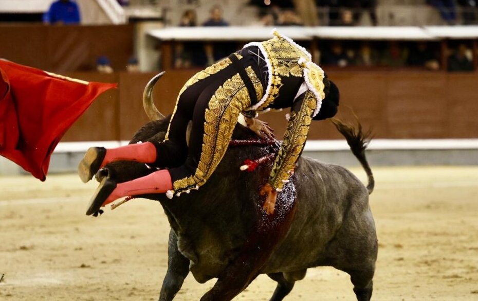 Damián Castaño, cornada de dos trayectorias en muslo izquierdo de 10 y 15 cm