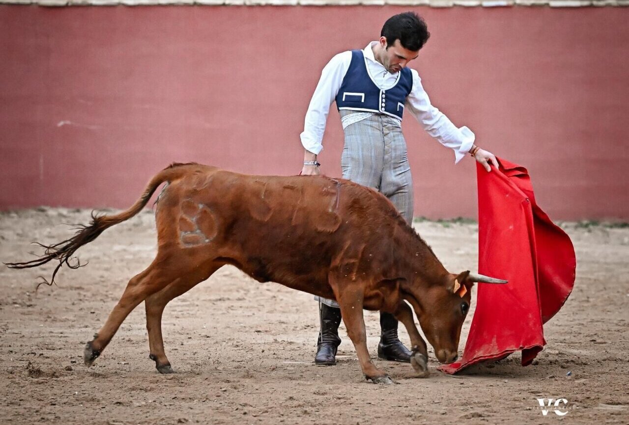 Cristian Pérez, tentando en la ganadería castellonense de Daniel Ramos. Foto: Vicent Canellles.