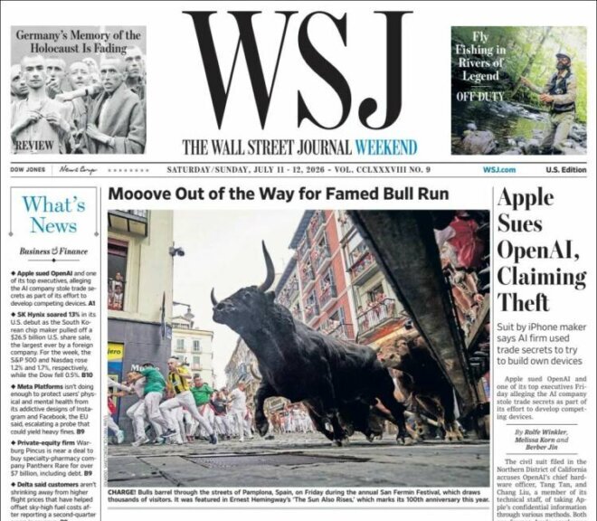 Los encierros de Pamplona, en las portadas del Washington Post y The Wall Street Journal